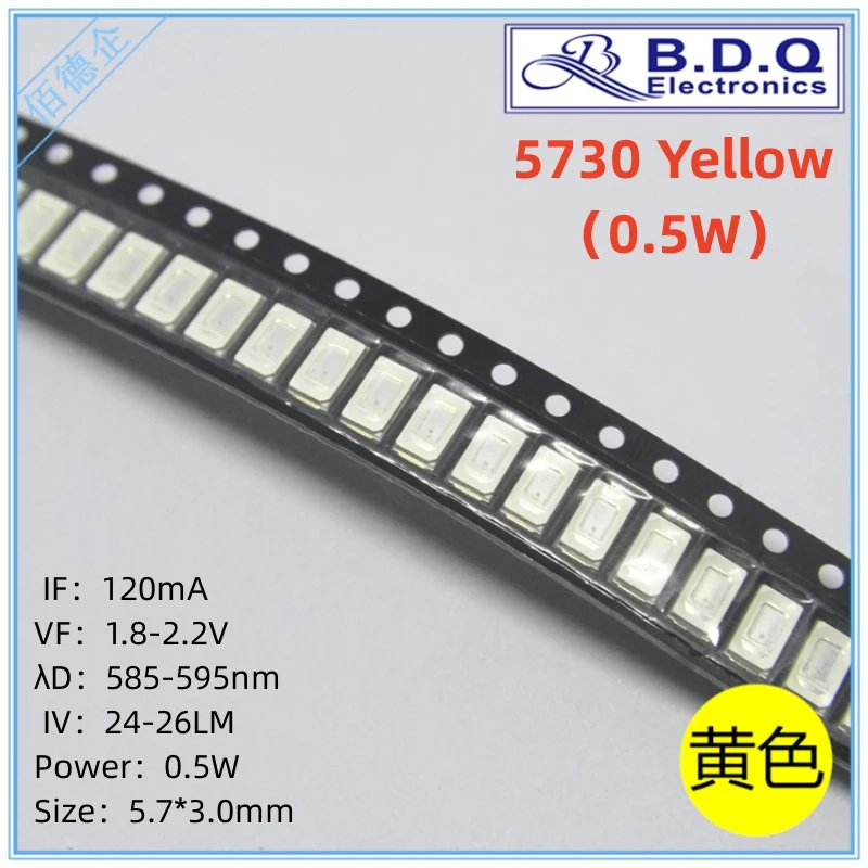 100pcs 5730 SMD LED 0.5W Yellow 585-595nm LED Lamp Beads  Size 5630 Light-emitting Diode High Bright Quality