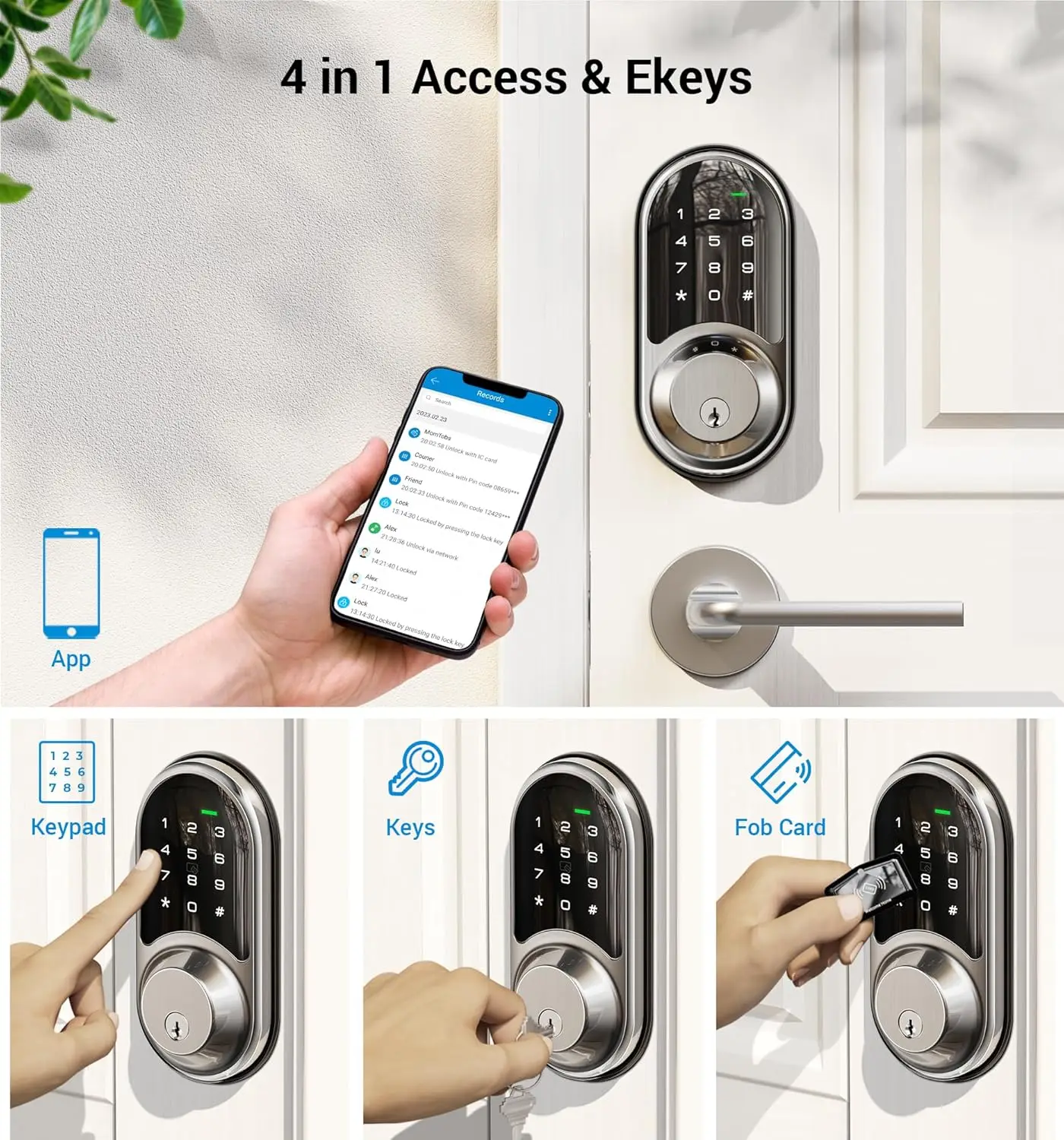 Smart Lock, Keyless Entry Door Lock, Smart Locks for Front Door with App Control, Smart Deadbolt, Auto Lock, Satin Nickel