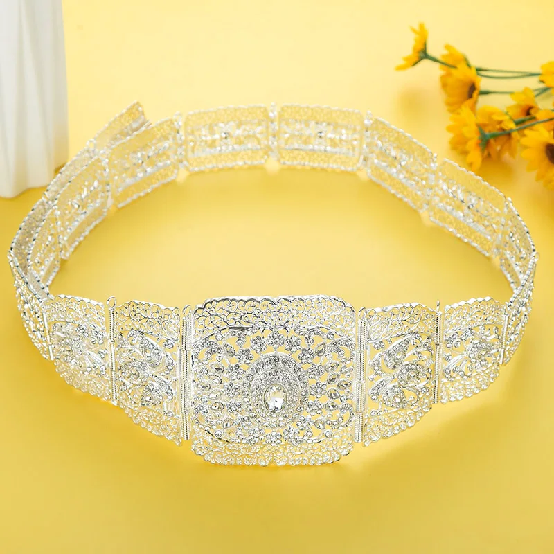 Luxury Arab Caftan Metal Waist Chain For Women Wedding Dress Body Jewelry Gold Color Moroccan Belt Adjustable Length image 2