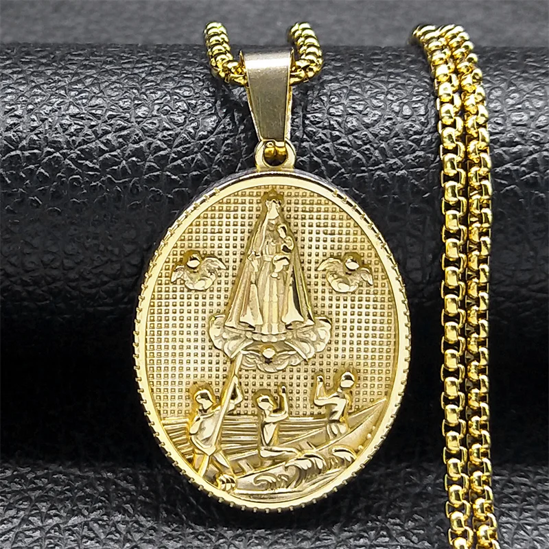 Katolicki naszyjnik z medalem Dziewicy dla kobiet Mężczyźni Stal nierdzewna Złoty kolor Kąt Święty Łańcuch Biżuteria collier NZZ462S02 — zdjęcie 6