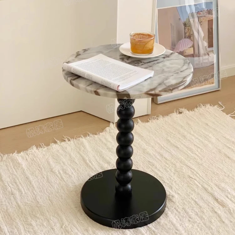 Modern Nordic Black Natural Stone Travertiner Living Room Furniture Round Metal Coffee Table Marble Top Side Table