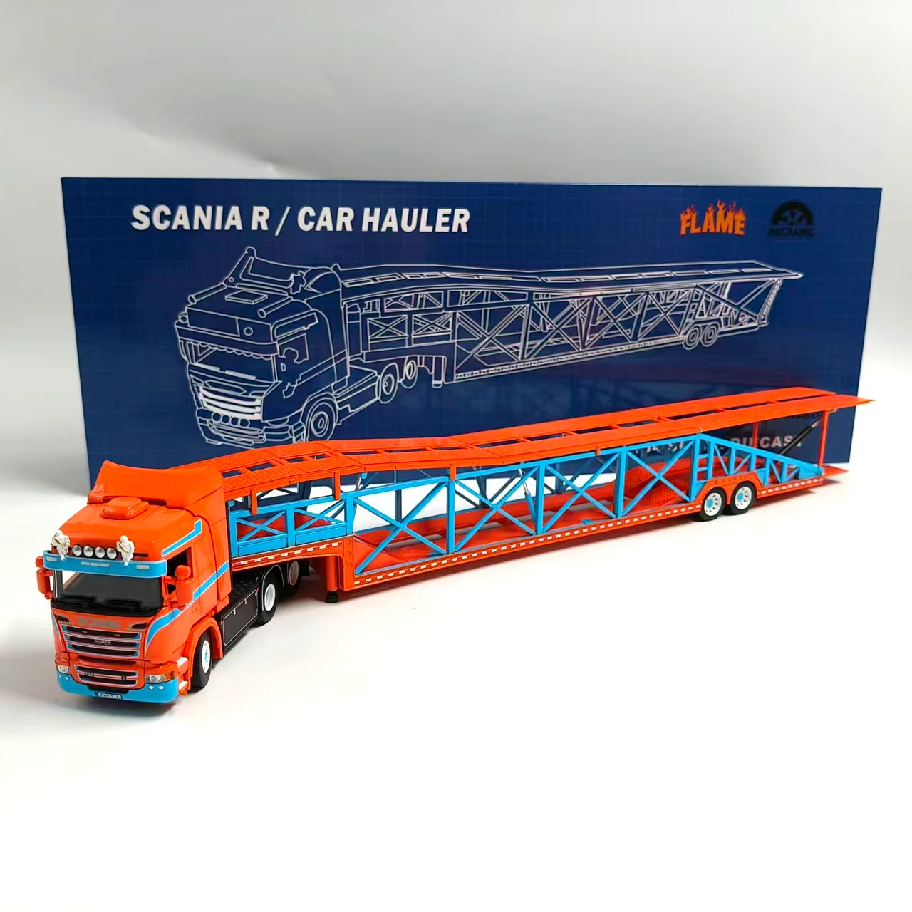 Modelo de coche de aleación, versión de remolque Scania Transporter, escala 1:64, llama fundida a presión