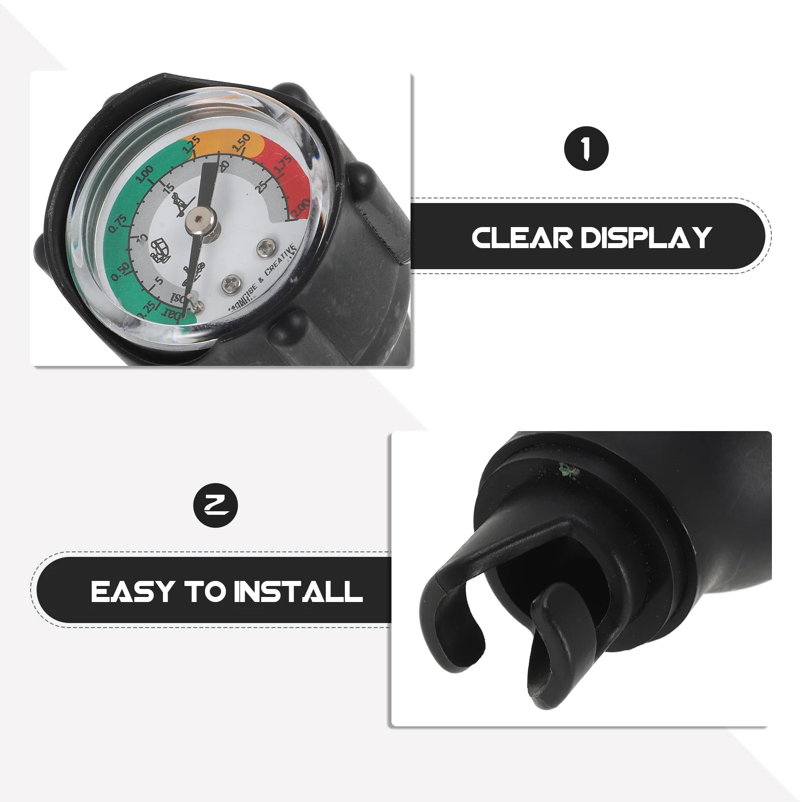 

Inflatable Boat Air Pressure Gauge Kayak Tester Surfboard Supplies Durable Plastic Stainless Steel High Precision Water Sports