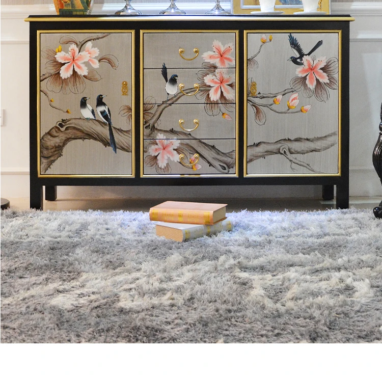 New Chinese Style Decoration Entrance Cabinet Neoclassical Subareas Screens Sideboard Cabinet Modern Solid Wood Shoe Cabinet