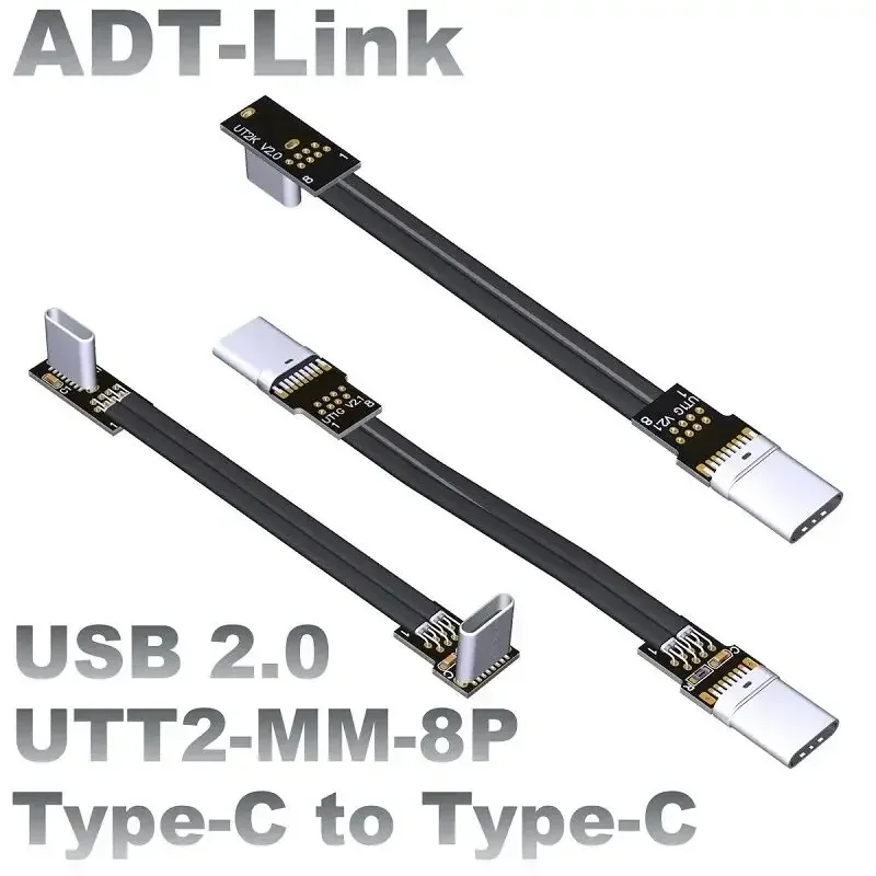 ADT-Link USB 2.0 90° Up Angled Adapter Cable Bank Power Flexible Cable PD Charging Data Cable Type-C 2.0 Bend Flat Silicone Cord