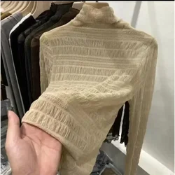 Women Transparent Mesh Shiny T Shirt Club Party Black White Blue Long Sleeve Tee Sexy Thin Female Bottoming Blouses Ladies Tops