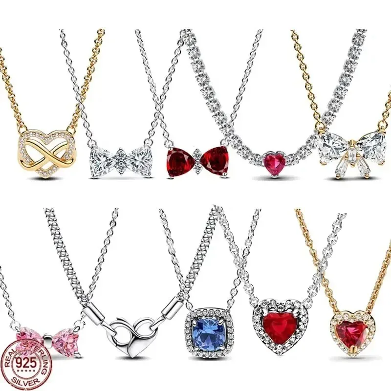 

New 925 sterling silver pendant necklace shining luxury square heart-shaped women's jewelry necklace exquisite holiday gift
