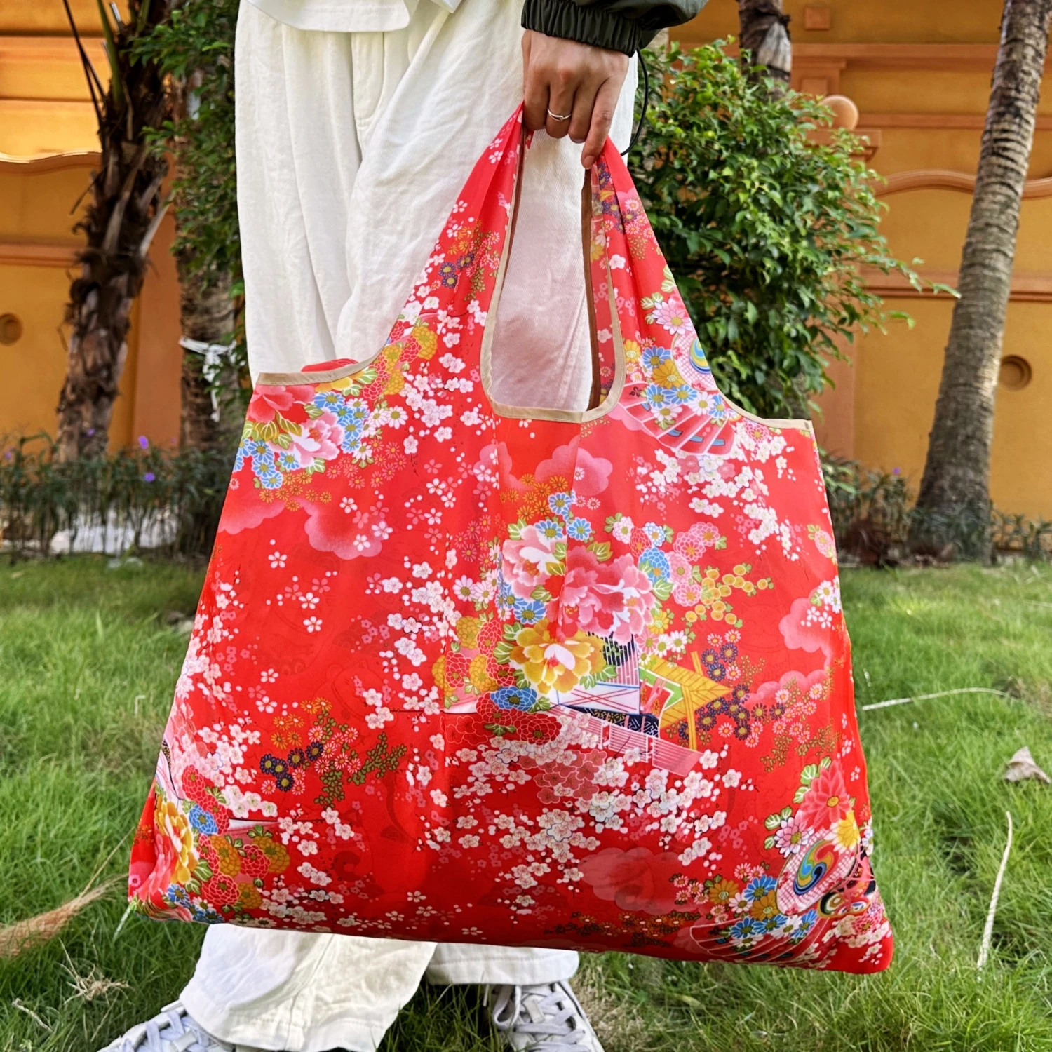 حقيبة أمتعة السفر، حقيبة أمتعة السفر، قابلة للطي وإعادة الاستخدام، سعة كبيرة، صديقة للبيئة، حقيبة تسوق خفيفة الوزن، نمط مطبوع، حقيبة أمتعة على طراز التخييم في الهواء الطلق