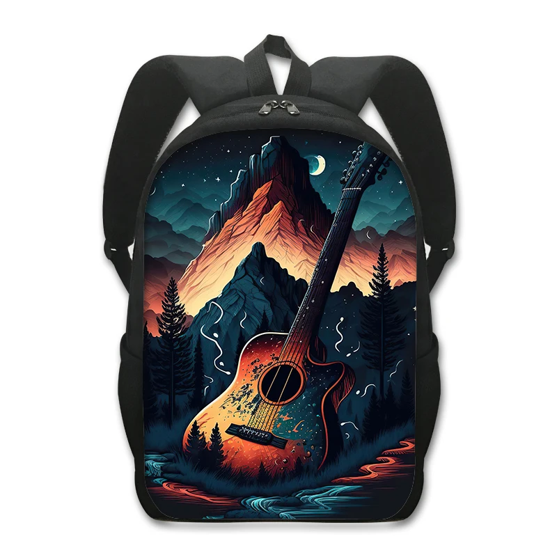 Mochila de guitarra de violín para niños y niñas, mochilas escolares con temática musical, Teclado de Piano Floral, bolsa de libros con estampado para estudiantes de primaria, 16 pulgadas