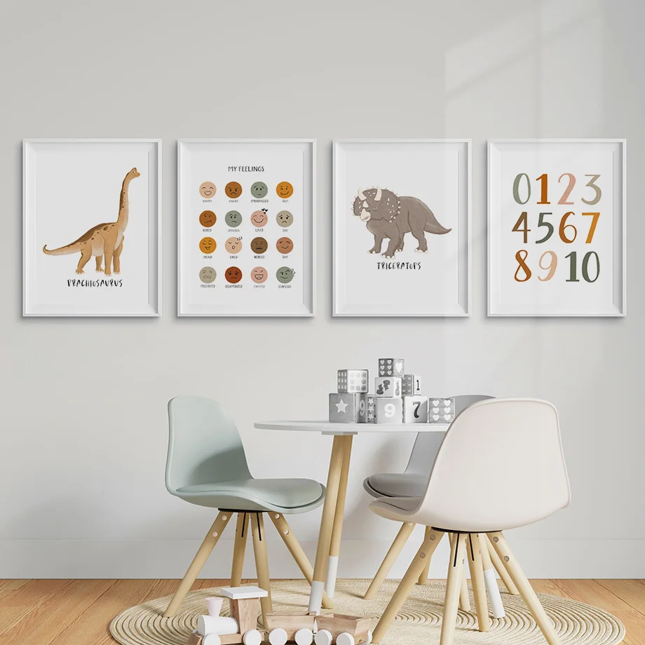 Jurassic Dinosaur Week Number Feeling Triceratops Wall Art Canvas Prints Painting Education Posters Pictures Boy Kids Room Decor