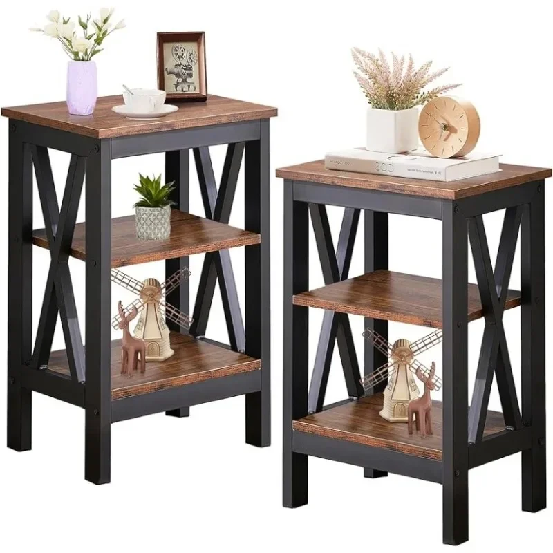 

Side Nightstand with 3-Layer Storage Shelf for Small Spaces, Living Room, Bedroom, Farmhouse Easy Assembly