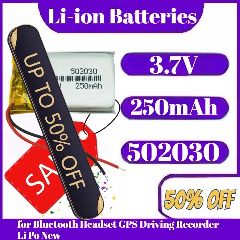 

502030 Battery 3.7V 250mAh Lipo Polymer Rechargeable Li-ion Batteries for Bluetooth Headset GPS Driving Recorder Li Po New