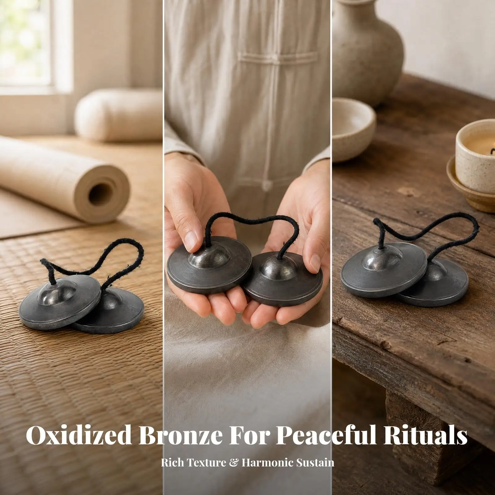 Bronze Finger Cymbal Instrument Clear Sound Finger Cymbal with Cord Loop Handmade Bronze Zills Resonant Thumb Cymbals Handheld