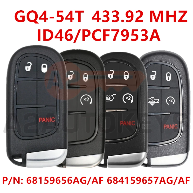 A2AUTOKEYS Original GQ4-54T 433.92 MHZ ID46 Chip Keyless-Go Remote Car Key For Dodge Ram 1500 2500 3500 2014 2015 2016 2017 2018