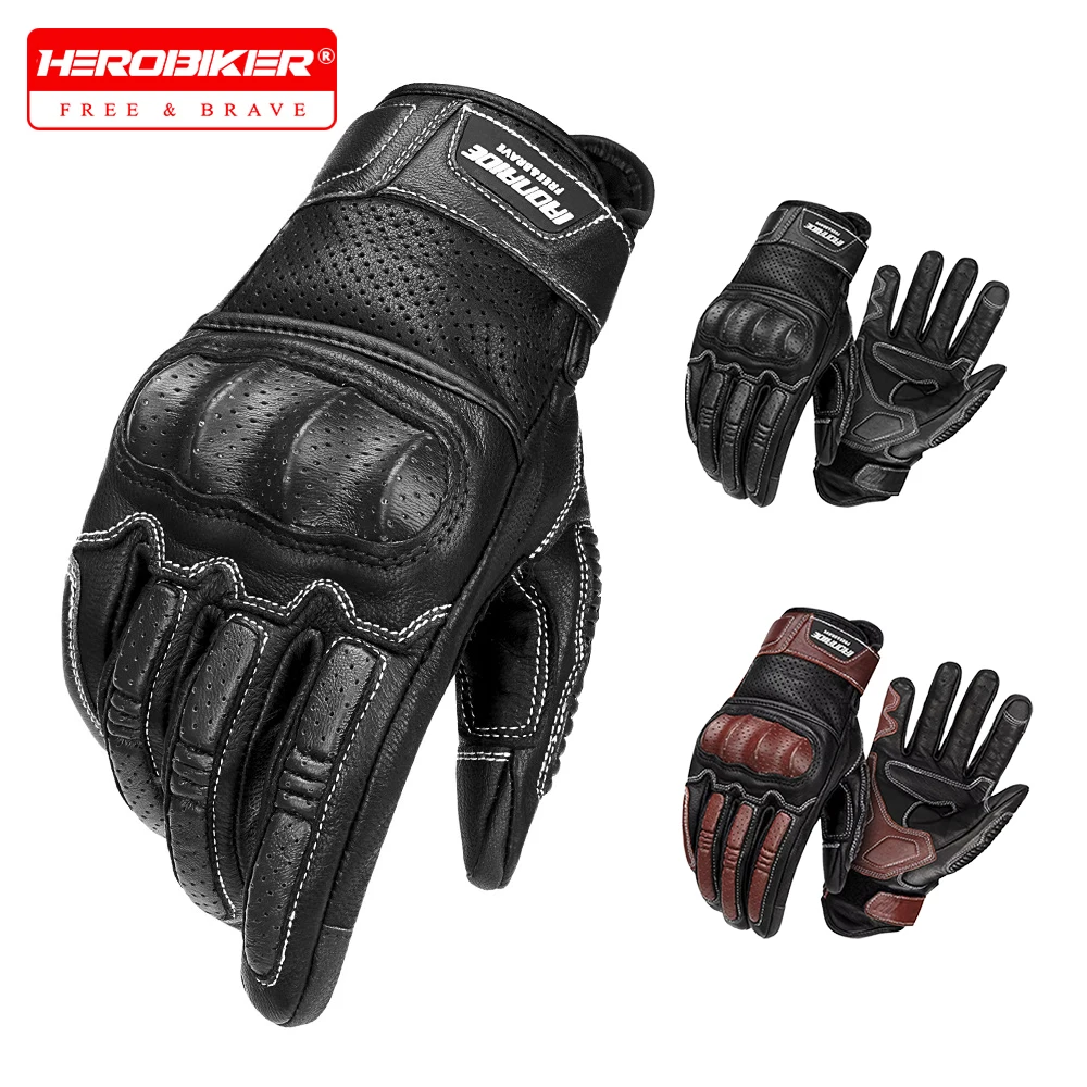 

Men Summer Motorcycle Gloves Motorbike Leather Cycling Glove Waterproof Motocross Riding Gloves Retro Leather Gloves M-2XL