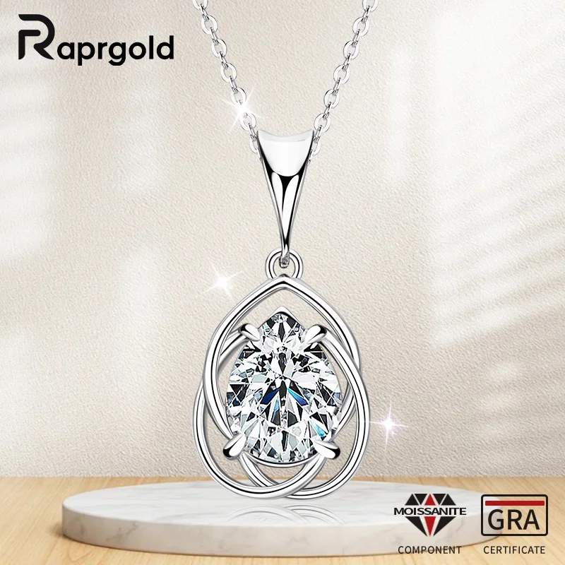 

RAPRGOLD GRA Certified 2CT Pear Cut Moissanite Waterdrop Pendant Necklace for Women 925 Sterling Silver Necklaces Chains Jewelry