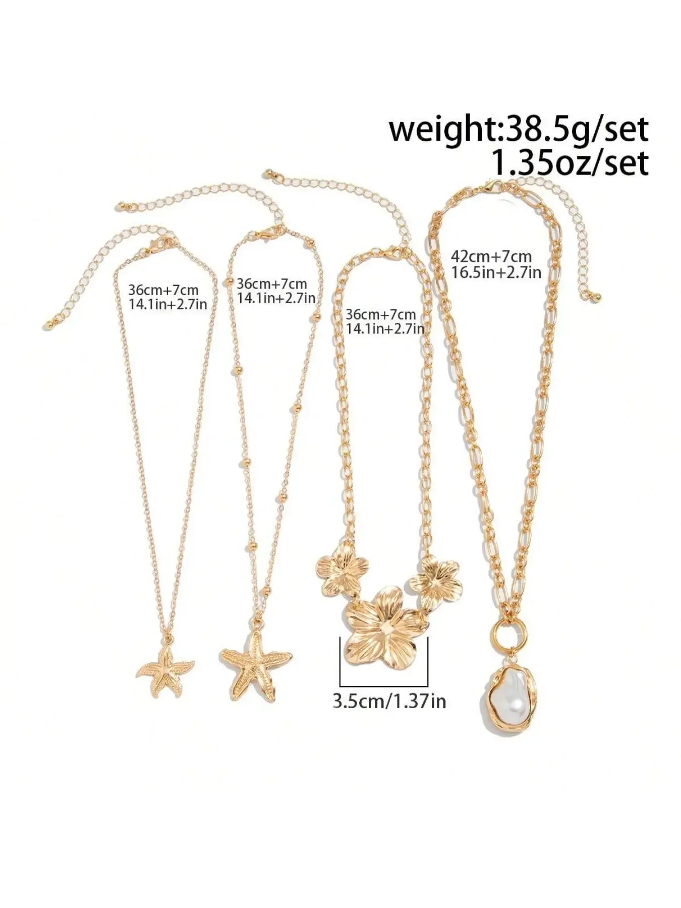 4 Piece Set Women's Vintage Creative Elegant Fashion Metal Flower Baroque Imitation Pearl Necklace, Ocean Style Starfish Pendant Layered Necklace Set Trendy Jewelry Modern Versatile Accessories
