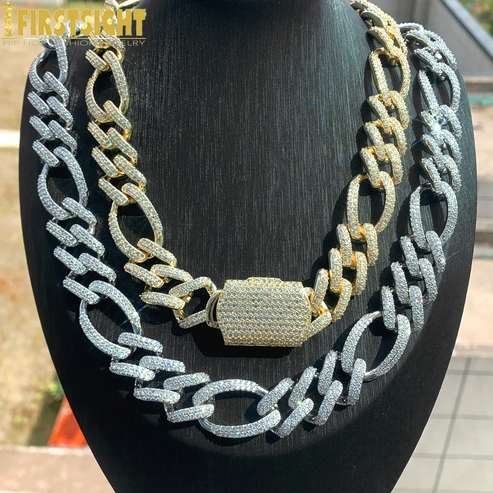 

Iced Out Big Miami Cuban Chain Necklace Bling Gold Silver Color CZ Cubic Zirconia 19MM Link Men Women Hip Hop Jewelry