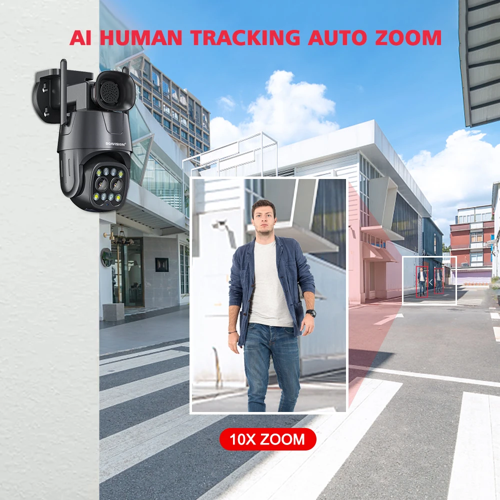 8MP 4MP Outdoor Camera Wifi/4G Sim Card 10X Zoom Dual Lens 2.8mm-8mm PTZ AI Human Auto Tracking 2-Way Audio Surveillance Camera