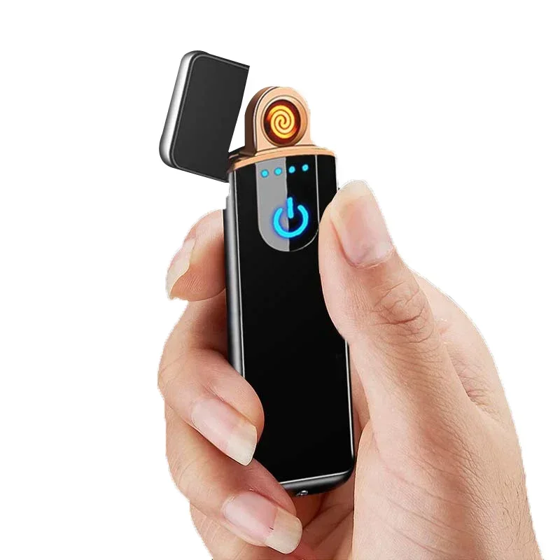 Touch Sensing Metal Electric Outdoor Windproof Lighter Dual Arc Flameless Plasma USB Rechargeable Lighters Men\'S Cigarette Tool