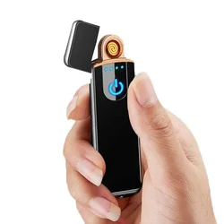 Touch Sensing Metal Electric Outdoor Windproof Lighter Dual Arc Flameless Plasma USB Rechargeable Lighters Men'S Cigarette Tool