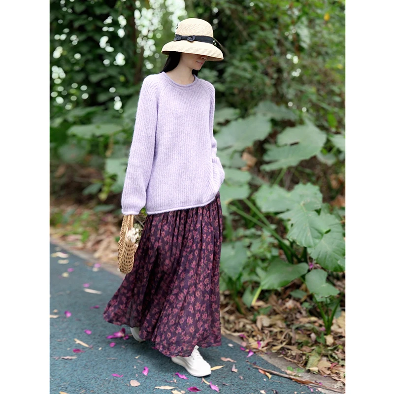 2025 New Arrival Autumn Women Loose Casual Vintage Floral Print A-line Skirt All-matched Elastic Waist Ankle-length Skirts Y184