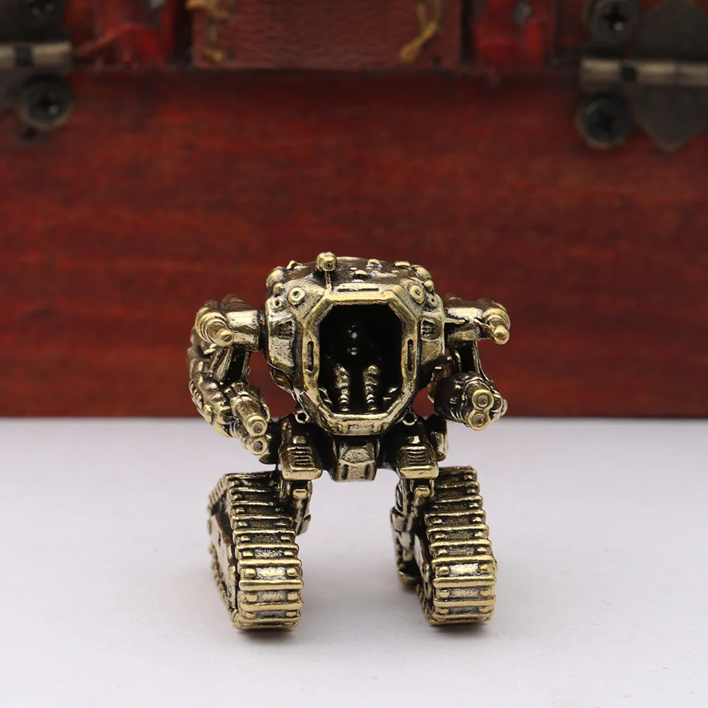 Mech Warrior Small Statue Brass Science Fiction Warframe Figurines Miniatures Vintage Landscape Desktop Ornament Home Decoration