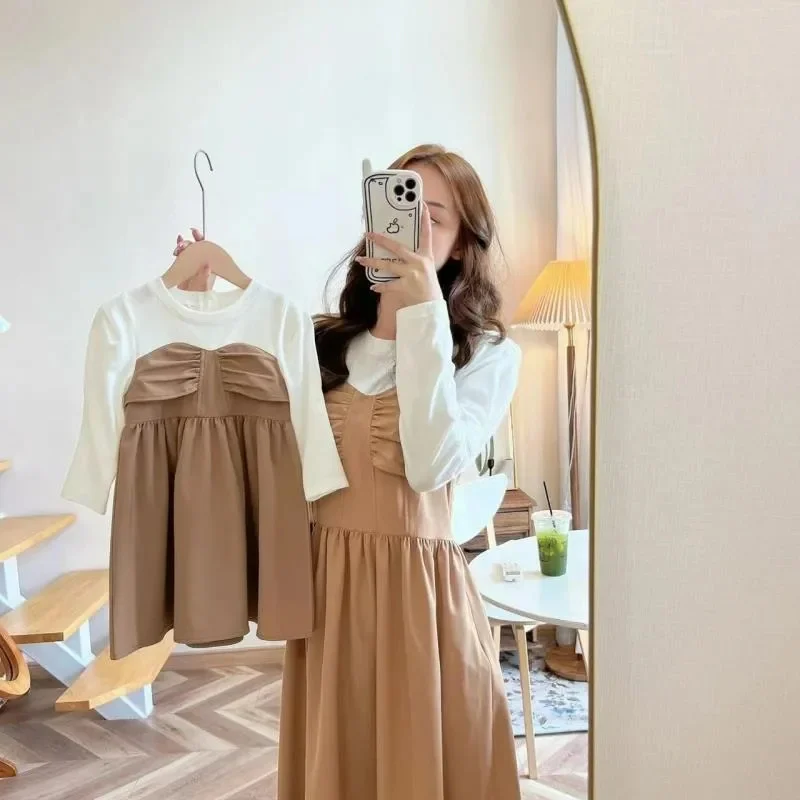 

Pretty Mother Baby Girl Matching Long Sleeve Dresses Mom and Daughter Equal Elegant Look One-piece Dress Women Fall Clothing