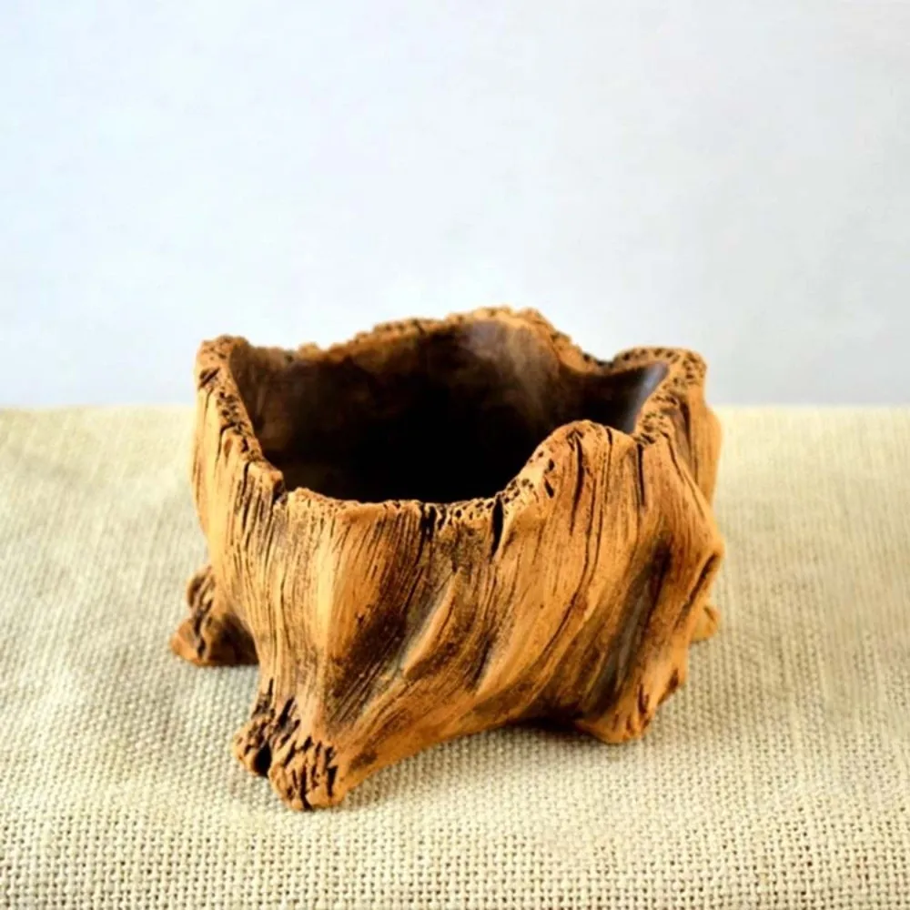 Rustic Stump Log Imitation Wooden Flower Pot Irregular Tree Stump Shape Wood Grain Imitation Wood Flowerpot Home Decoration