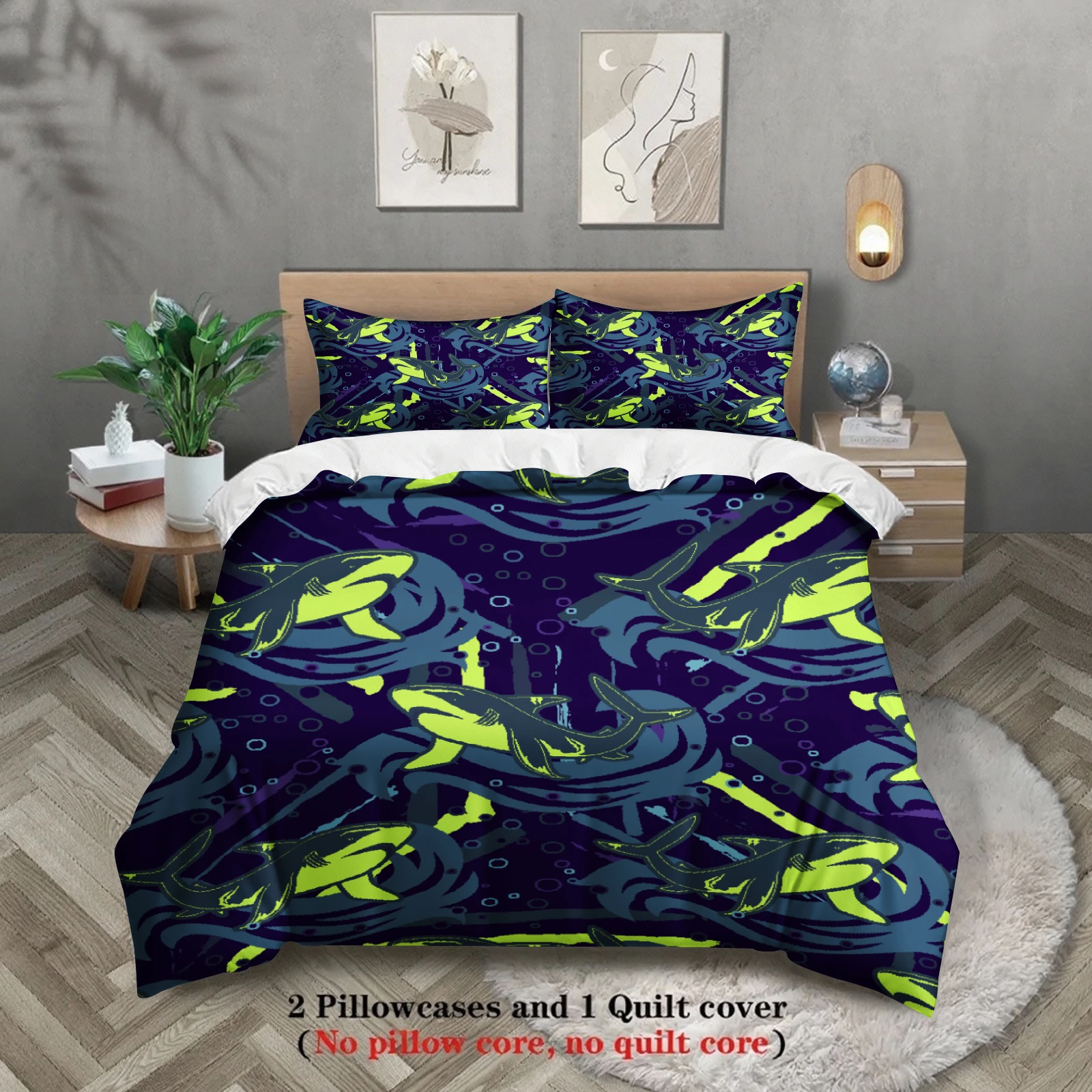 

Комплекты постельного белья из 3 предметов с градиентным синим цветом, 3D-печать, абстрактный волновой узор, пододеяльники для общежитий, для мальчиков, для дома, декор для общежития