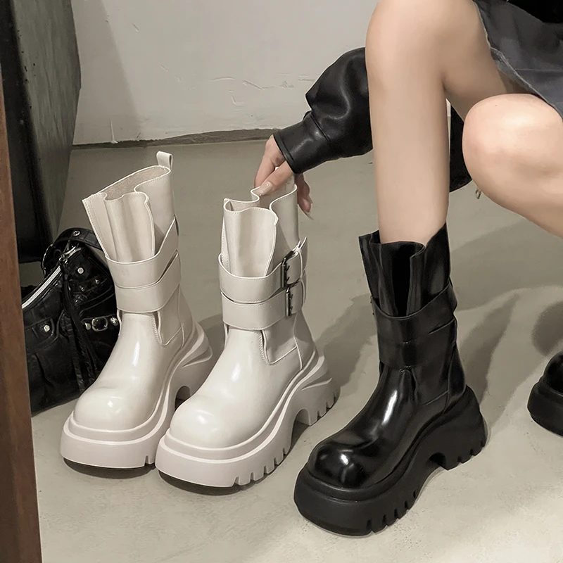 

Новые женские ботильоны на массивном каблуке, модная обувь без шнуровки, осенне-зимние короткие ботильоны на платформе и каблуке, Zapatos De Mujer