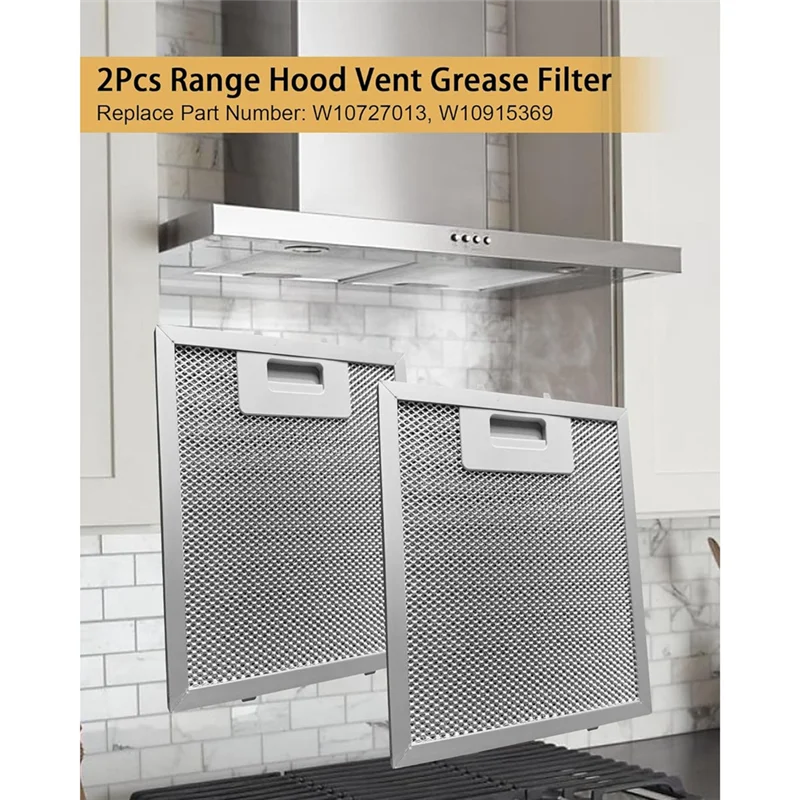 2Pcs W10915369 Range HoodจาระบีกรองW10727013 สําหรับWhirlpool,Jenn Air,Kitchen Aid,อลูมิเนียมตาข่ายจาระบีVent Filter-A77G