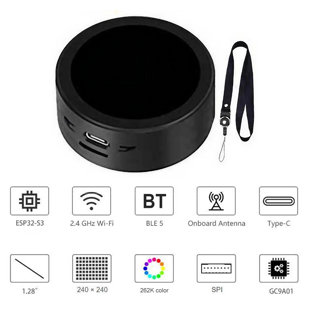 

-S3 AI Voice Chat Box 1.28In LCD Screen DeepSeek Robot Chat Box 2.4GHz Wi-Fi Round Development Board for Home Office