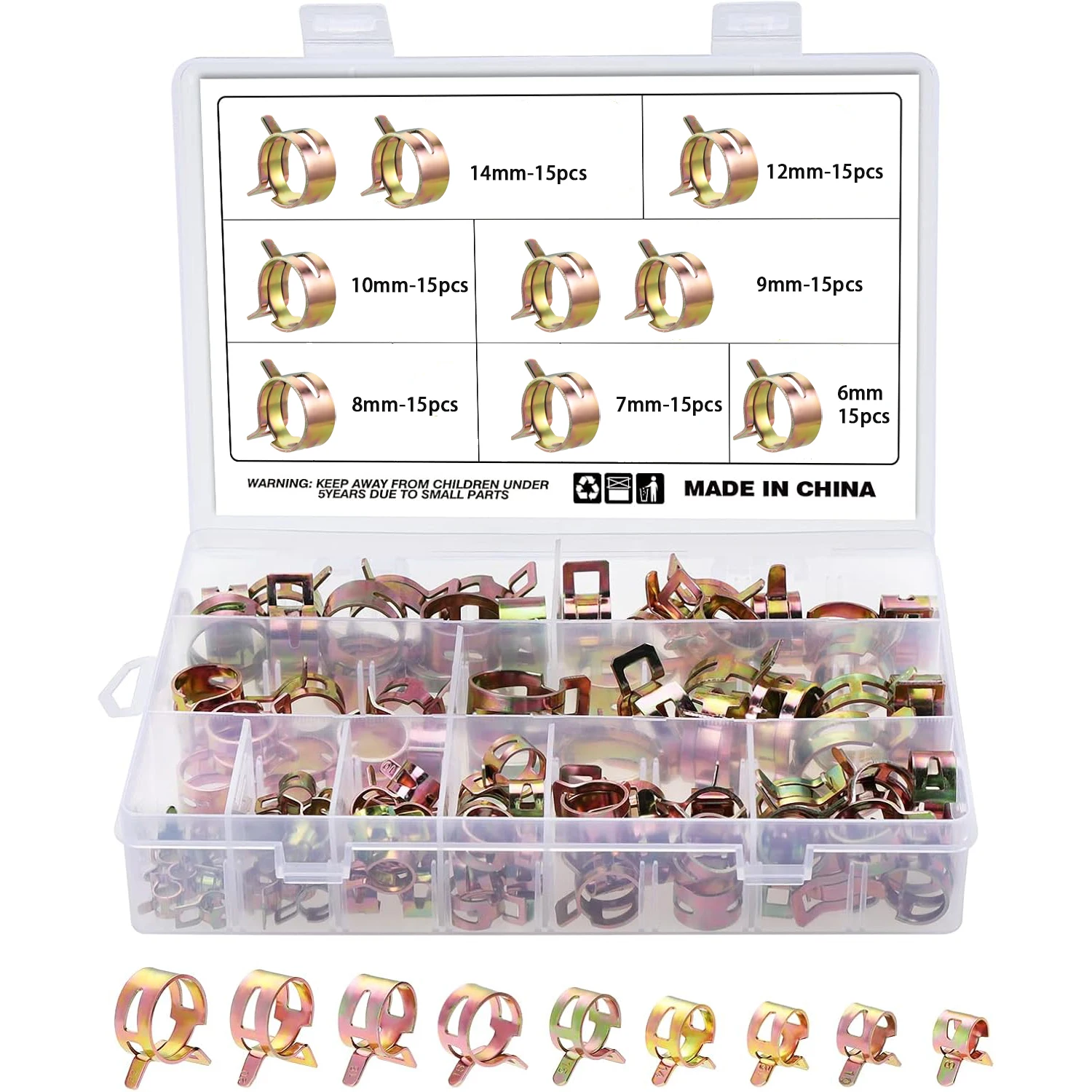 

105Pcs 6mm/7mm/8mm/9mm/10mm/12mm/14mm For Fuel Spring Clip Vacuum Silicon Hose Clamp Autos Spring Clip Fuel Oil Water Tube Clamp