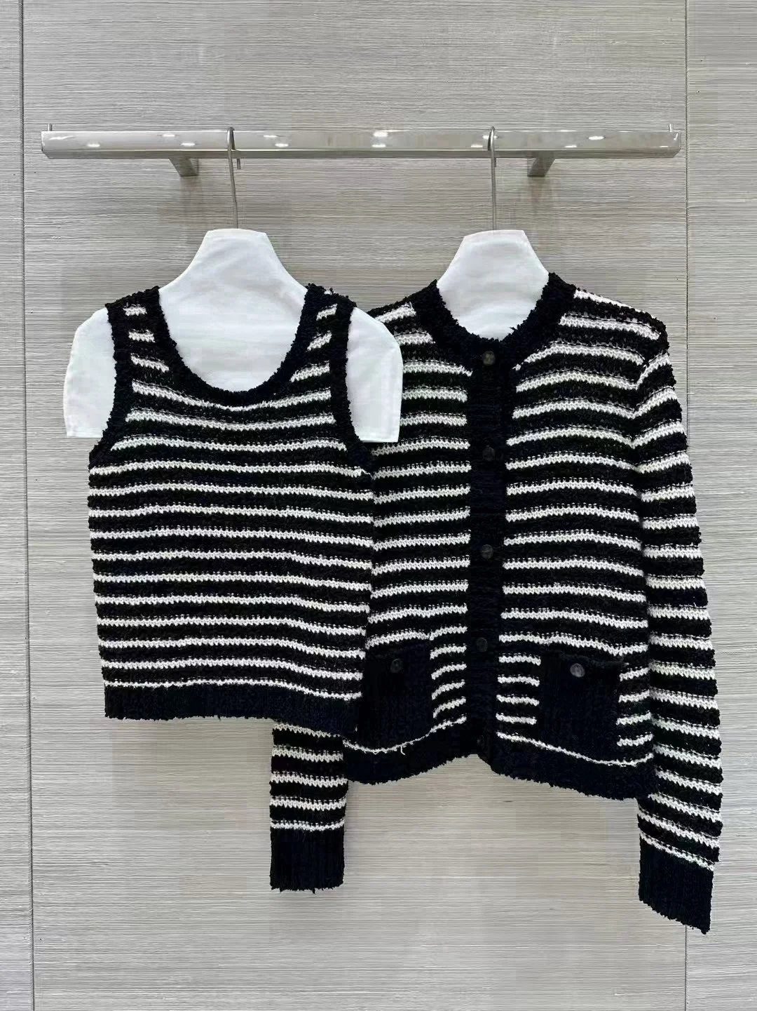 High end customized women's early spring 2025 striped cardigan jacket