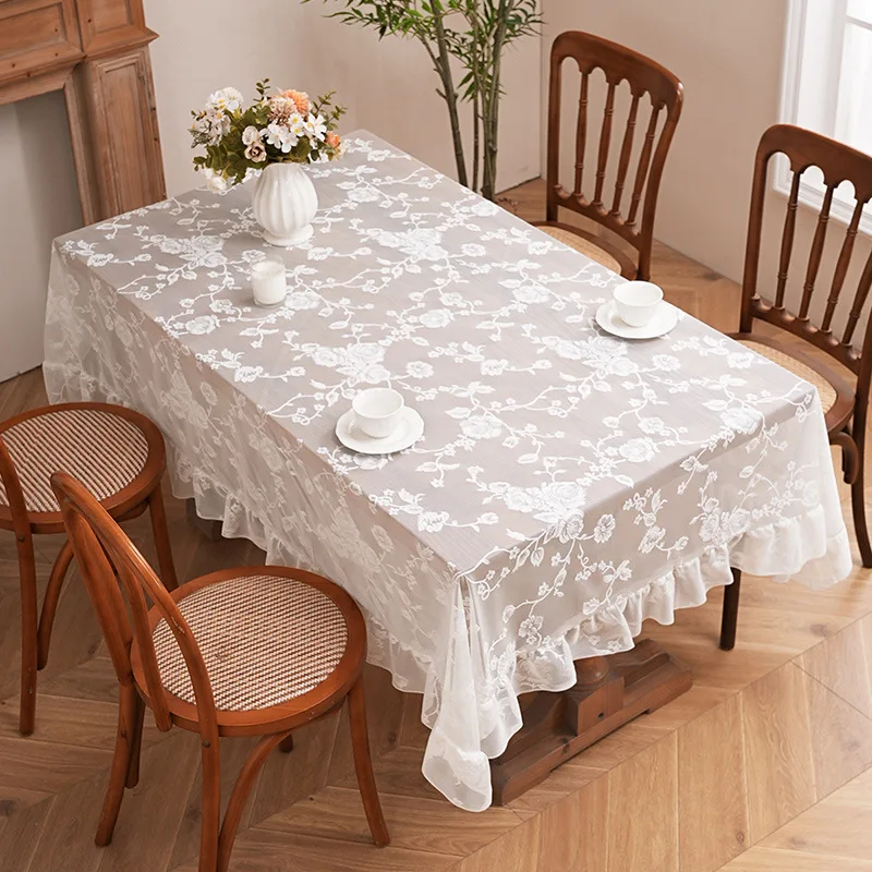 French Jacquard Floral Lace Tablecloth Cover Solid Color Dust-Proof Wedding Decoration Tablecloths Rectangular Table Cloths