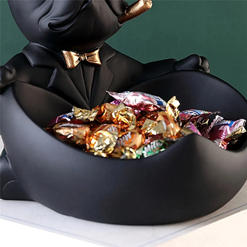 

ALIM-French Bulldog Sculpture With Tray - Resin Dog Statue Key Holder, Storage Box For Entryway, Home Decor Animal Figurine