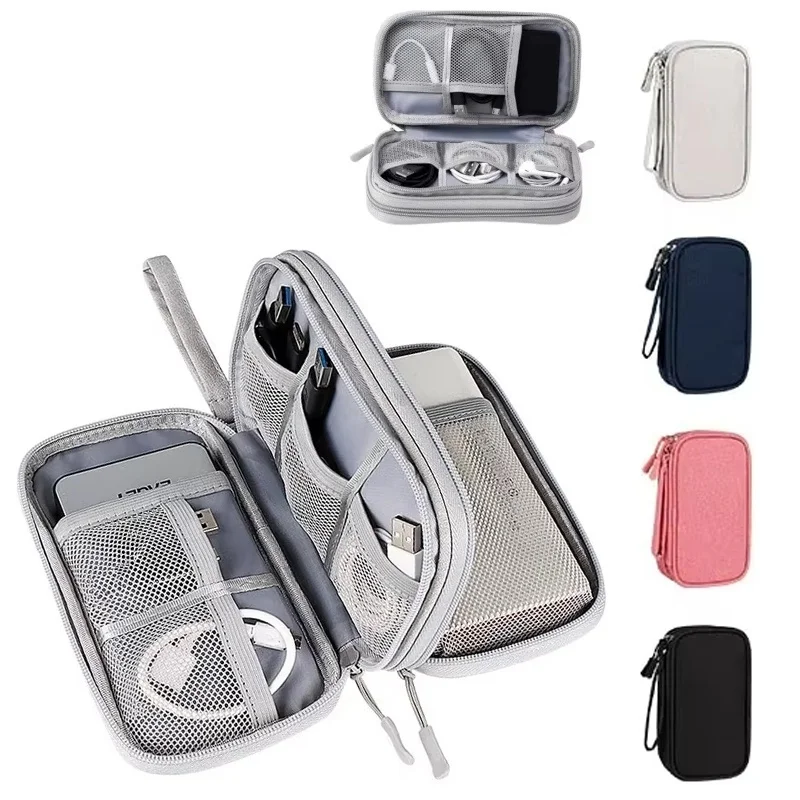 Waterproof Data Cable Storage Bag Travel Organizer Case Portable Digital Electronic Case Double Layers Bag For USB Charger Cable