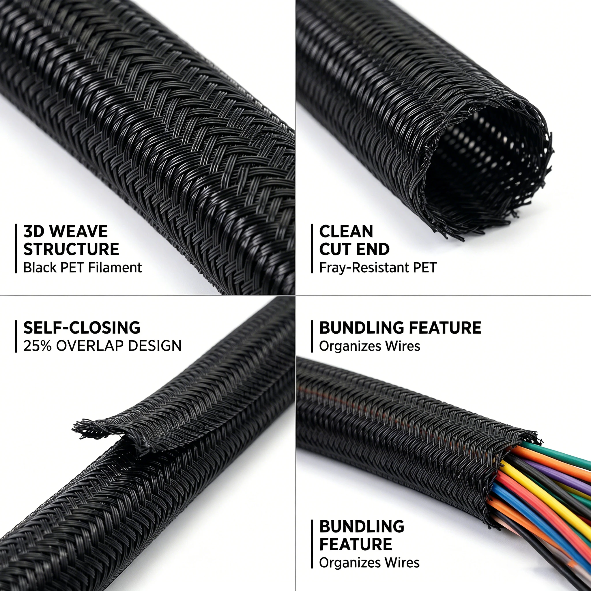 ID 5mm~50mm PET self winding braided sleeve flame retardant network tube automotive wire harness wear-resistant protective cover