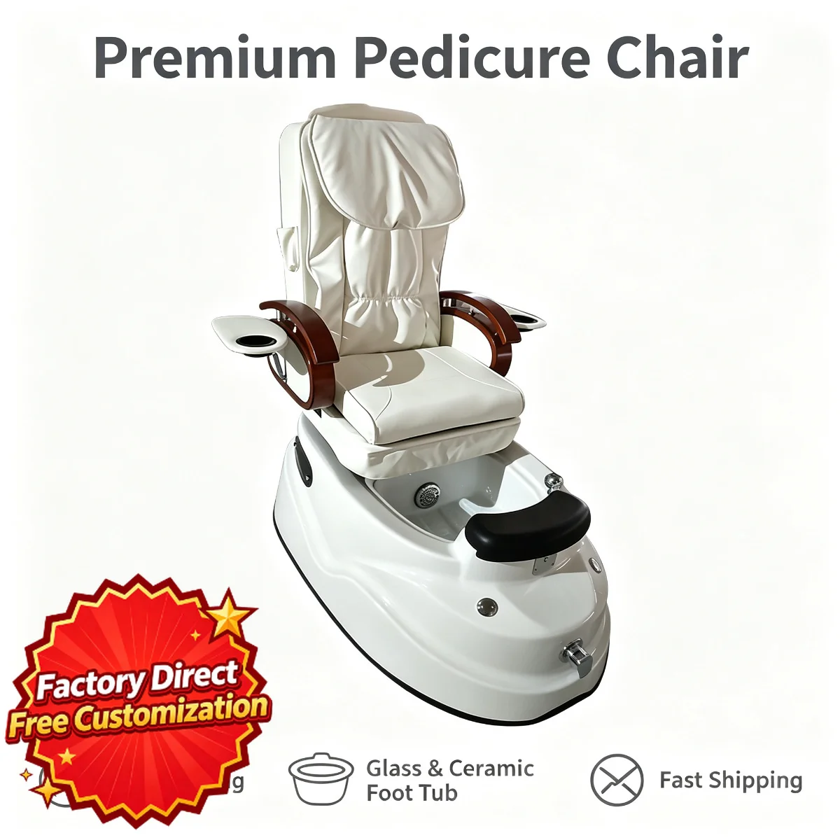Fabric Electric Pedicure Spa Chair Round Base Heated Foot Bath Massage Salon Chair