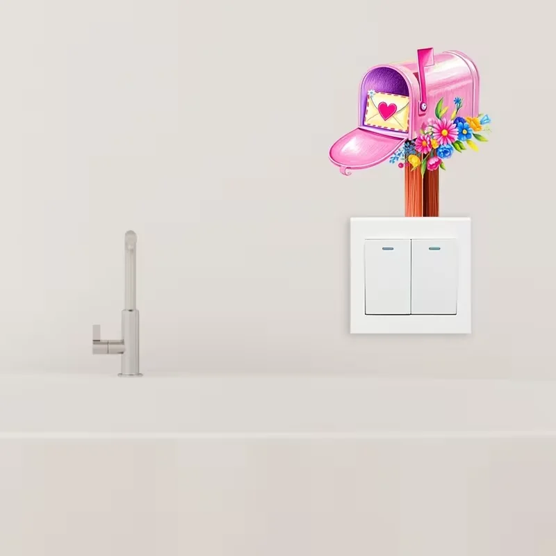 1 x Valentine's Day Decorative Wall/Switch Decal – Creative Mailbox & Floral Pattern Self-Adhesive Sticker – Waterproof & Remova
