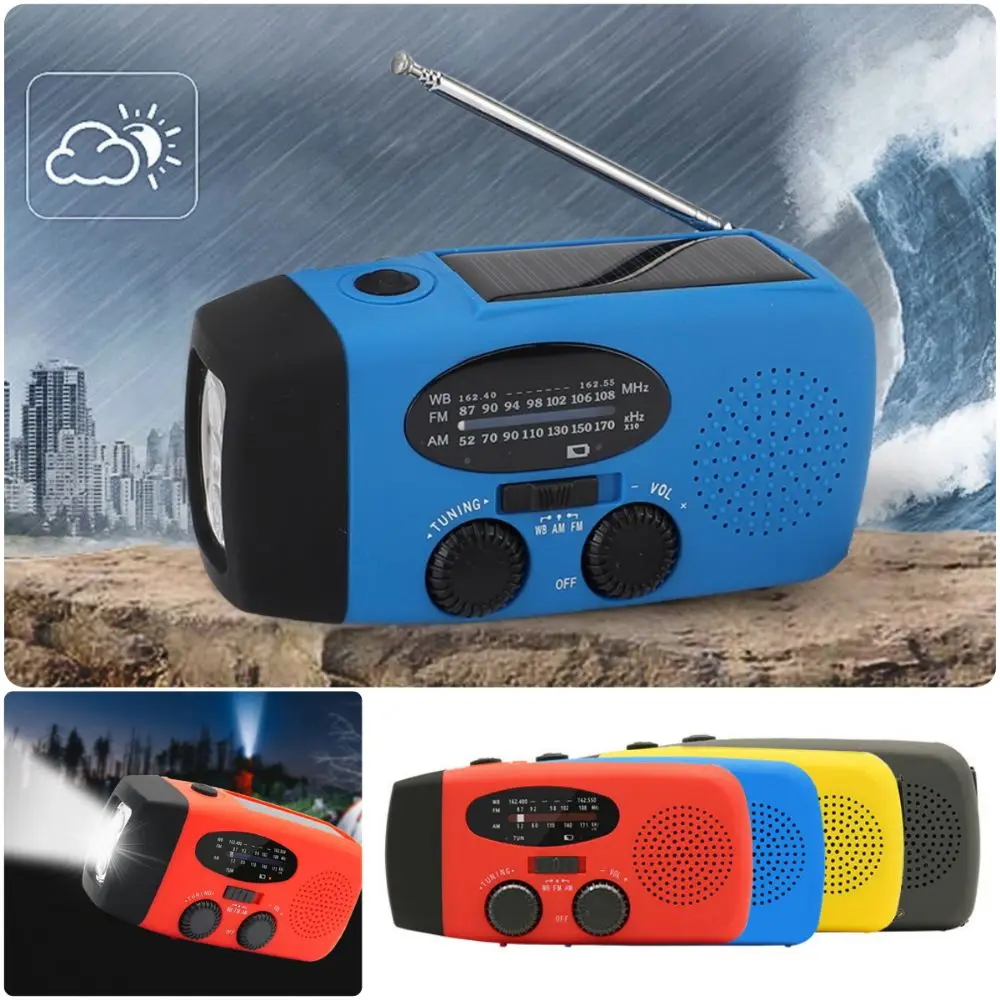 Multicolor Emergency Hand Crank Radio Solar Charging with 3 Lamp Solar Powered Radio AM FM WB Bands Hand Crank Operation
