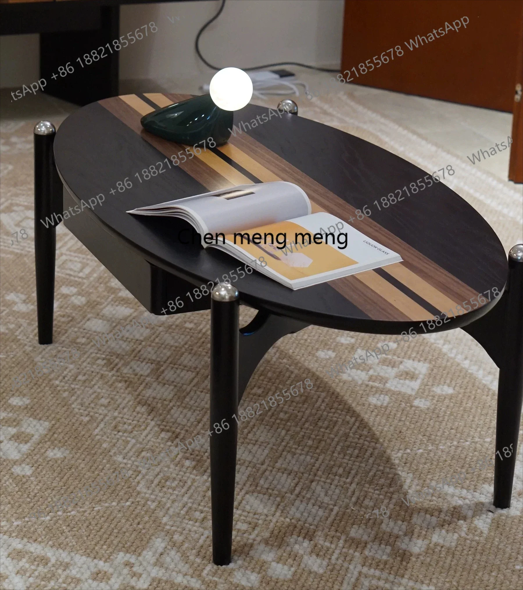 d178 Weaving shadow coffee table solid wood color matching antique living room oval high-end household tea table