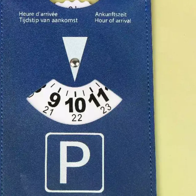 Blue PU Leather Parking Disc 4 Language Version Durable & Water-Resistant Arrival Timer For Car - Universal European Design