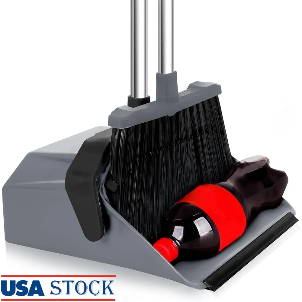 

51-дюймовый набор метлы и совок, эргономичный комбинированный совок с длинной ручкой, простая сборка, большой стоячий совок, инструмент для чистки шерсти домашних животных, гигиенический инструмент