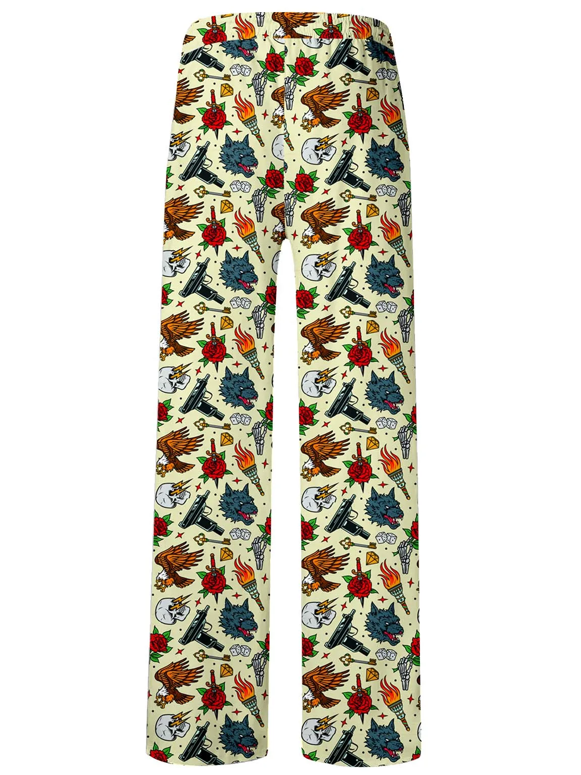 New retro tattoo pattern 3D digital printed men's loose wide leg pants, retro street quick drying non fading casual pants