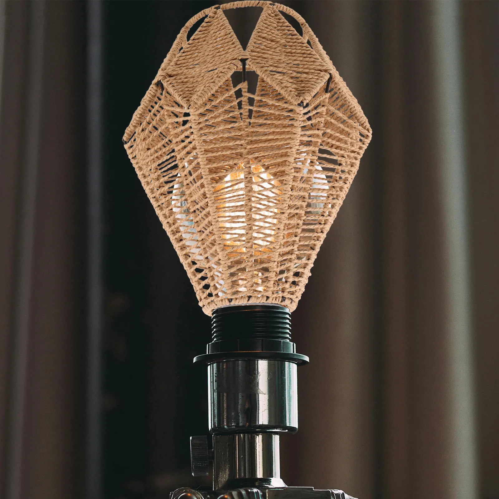 Woven Rustic Pendant Lampshade Handwoven Rope Design 4Cm Opening Bohemian Paper Cord Lamp Shade for Ceiling Light Decoration