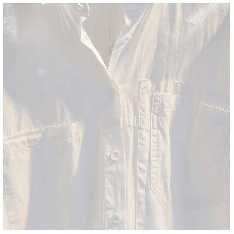 Femmes décontracté coton Long Sve irt printemps automne coupe ample col couleur Pure avant ort Ba Long Sle