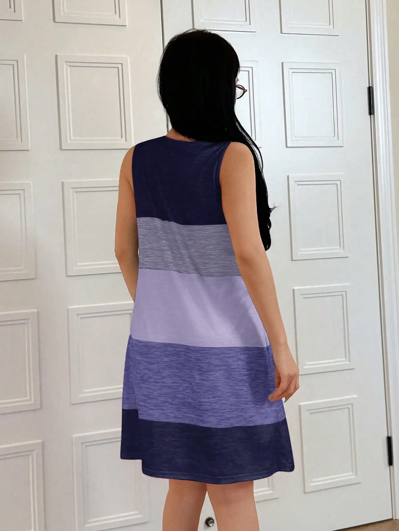 

Women's Sleeveless Colorblock Knit Scoop Neck Nightgown Dress for Sleep & Lounge