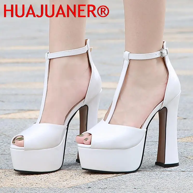 Ladies Fish Mouth Waterproof Platform T Belt Thick Heel High Heel Sandals Large Size Women's Shoes